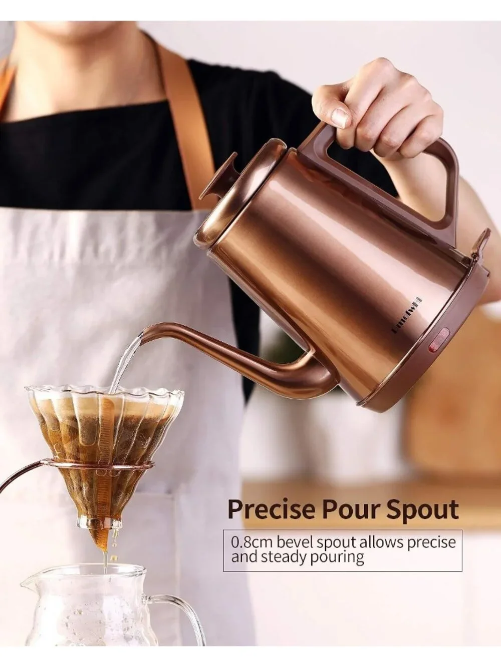 1.0L Copper Gooseneck Electric Kitchen Kettle Stainless Steel BPA Free Pour Over